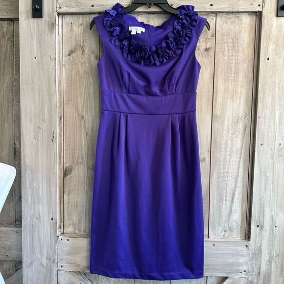 London Times Rose Neckline Purple Sheath Dress - Picture 1 of 8